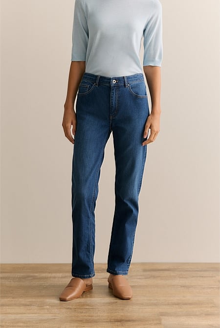 Mid Rise Straight Leg Jean